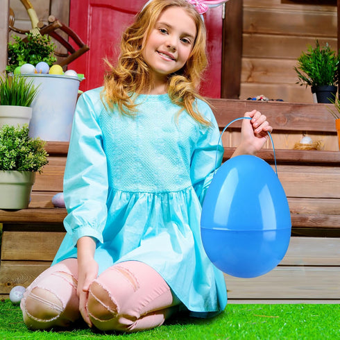 6 10 Inch Funtery Pcs Jumbo Easter Eggs Plastic Giant Easter Eggs with Handles, Clear Large Baskets Fillable Big Bunny