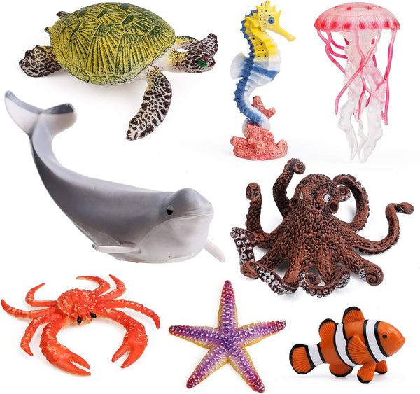 UANDME 8pcs Sea Animal Figures Realistic Ocean Animal Figurines Toy Playset for