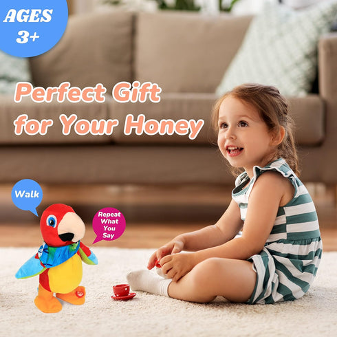 Hopearl Talking Parrot Toy - Repeats What You Say, Walking Electric Interactive Animated Plush Buddy for Toddlers