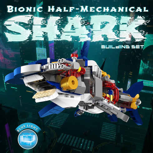 Set Set 8-14, Enthusiasts631PCS Mechanical Shark Building with Lights, Rotatable Link Components & Display Stand, STEM
