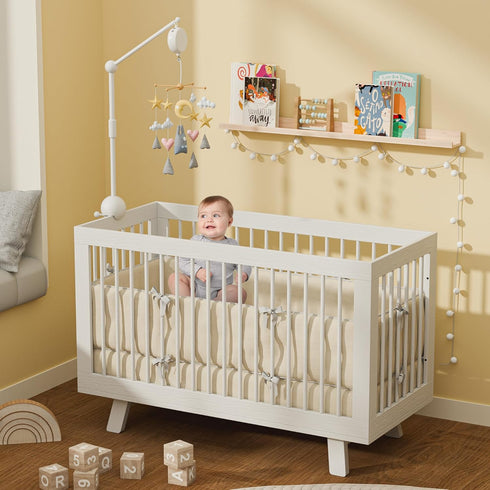 Box,32.5 Inch (2 Modes,360Adjustable,100% Crib Mobile Arm with Music White Crib Mobile Stand,Wooden Mobile Arm for Crib