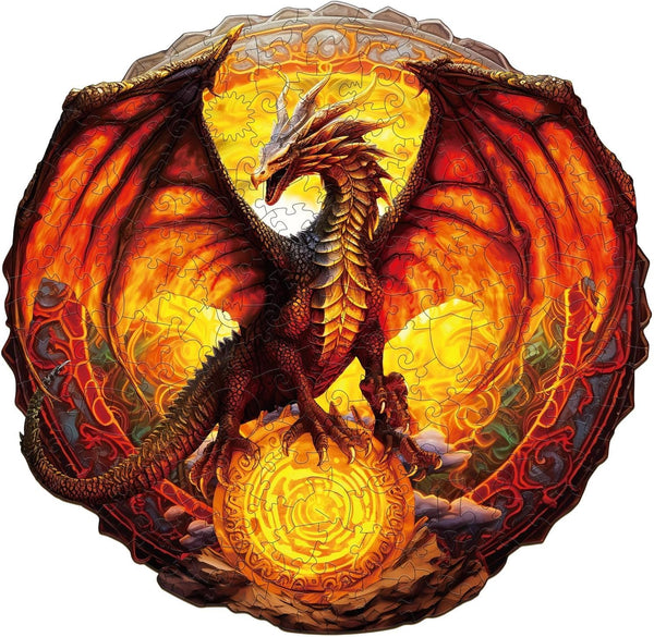 Fiery Dragon Wooden Puzzles for Adults, Unique Shaped Jigsaw Puzzles, 290 Pieces 13.6 x 13.2in, Large Gift