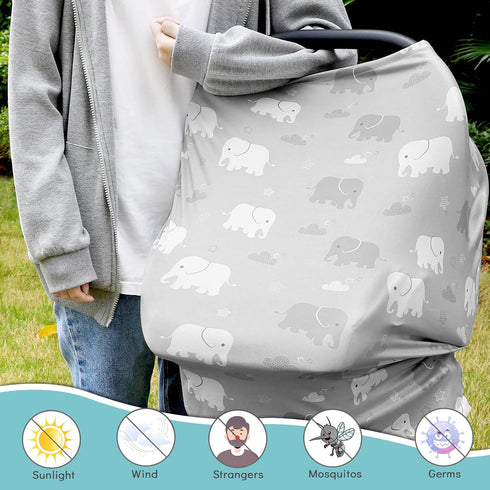Nursing Cover Breastfeeding, Multi-use Baby Car Seat Covers Boys, Infant Stroller Cover, Stretchy Carseat Canopy, Soft