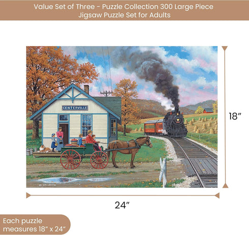 Set 300 18" 24" Bits and Pieces Value of Three Large Piece Jigsaw Puzzles for Adults Sunny Season Collection by Artist