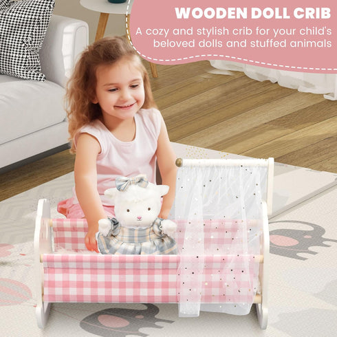Set, 18 Inch Pithfor Wooden Baby Doll Crib Baby Doll Bed Toys for Dolls, with Bedding and Canopy, Baby Doll Furniture