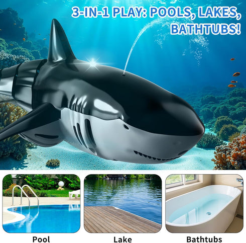 2.4GHz 1:18 Swimming 4 5 6 7 Remote Control Shark Toy for Pool, Scale High Simulation RC Shark with Light & Spray