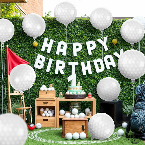 Katchon White Foil Golf Balloons - Pack of 10, 18 Inch Balloons for Hole In One Birthday Decorations