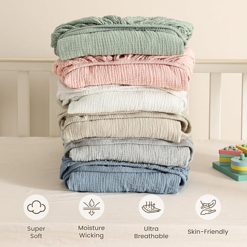 2 Pack Pack Pack david's kids Muslin Mini Crib Sheets, Cotton N Play Sheets for Boys Girls Neutral, Soft Breathable