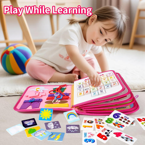 12-Page Toddler Busy Board Montessori Toys, Busy Book for Kids, Quiet Educational Activity Book, Learning Sensory Toys