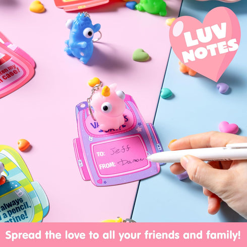 32 JOYIN Pcs Valentines Day Pop-Eye Cute Keychains with Cards, Fidget Toys Squeezable Relief Stress for Toddlers