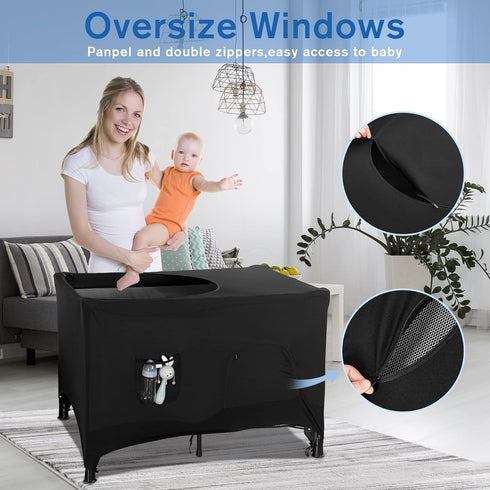 Pack Poudee n Play Blackout Cover Travel Crib Blackout Cover Breathable Blackout Tent for Travel Crib Portable Stretchy