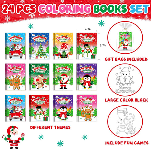 ZMLM 24 Pack 4-8, Christmas Coloring Books for Kids with Crayons,Party Favors for Kids Goodie Bags Stuffers
