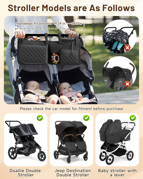kcross Gt2, Double Stroller Organizer Bag for Bob Duallie and Baby Jogger City Mini Double Stroller Caddy Organizers