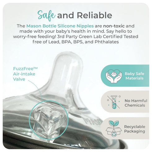 (6+ (2-Pack) Mason Bottle Flexible Flow Nipples Months) Silicone Baby Bottle Nipples, Fits Any Regular-Mouth Mason Jars