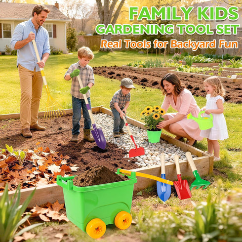 FHOZGECY Set, Wheelbarrow Set 3-8 Kids Gardening Outdoor Toys with and Kids Garden Tools, Toddler Gardening