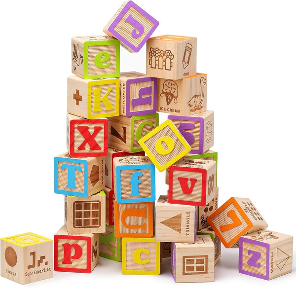 SainSmart Jr. Wooden Alphabet Blocks 1.73 Inch, 30Pcs Building Blocks Including Letters,