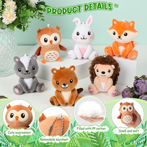 6 4 Inch Aoriher Pcs Mini Woodland Animals Stuffed Gift Cute Bear Rabbit Squirrel Raccoon Stuffed Keychain for Shower