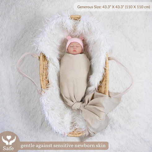 Meracorallo Muslin Swaddle Blanket, 100% Organic Cotton Receiving Blanket Soft and Breathable Swaddle Wrap for Baby Boys and Girls, Beige by Meracorallo