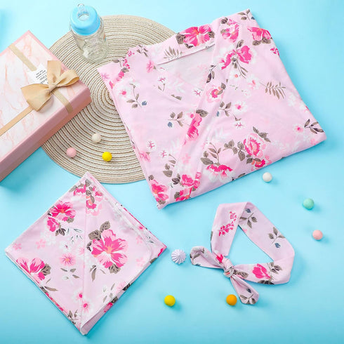 5 Mommy Mepase Pcs and Me Hospital Matching Outfits Maternity Robe Swaddle Blanket Baby Girl Boys Headband Hat for Mom