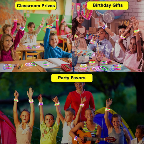 AMENON 24 Pack Glow In The Dark LED Bracelets for Kids/Adults, Flashing Light Up Party Favor, Classroom, Halloween