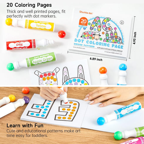 14 20 Shuttle Art Dot Markers, Colors Bingo Daubers with Unique Patterns of Dot Book for Toddler Art Activities