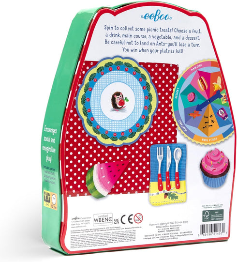 3+, 2-4 15-25 eeBoo: Spin to Play Picnic - Game for Kids, Gather Food with Friends, Preschool, Ages Players, Min