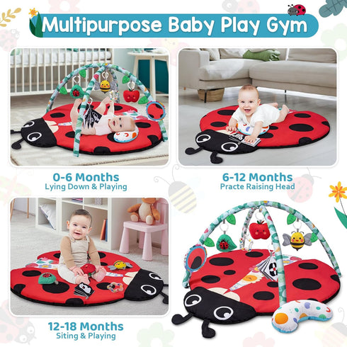 8-in-1 Tummy 6 0-3-6-9-12 Jyusmile Baby Play Gym Mat, Time Mat with Toys, Washable Baby Activity Mat for Visual