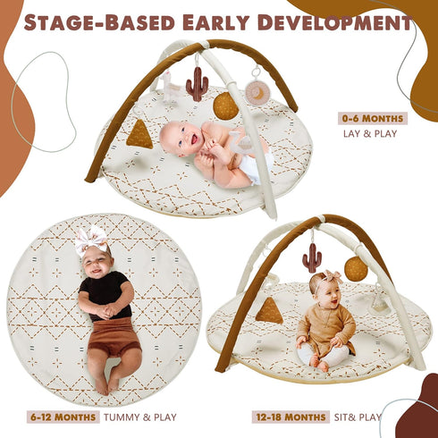 Tummy 6 12 Time Activity Mat, Macrame Baby Play Gym Mat with Detachable Toys and Milestone Cards for Stage-Based