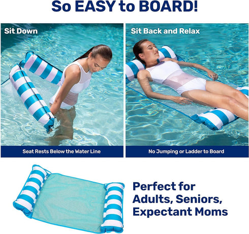 Hammock Pack 3-Pack Aqua Monterey Pool Float - Three - Two Light Blue & One Burgundy/White Stripe