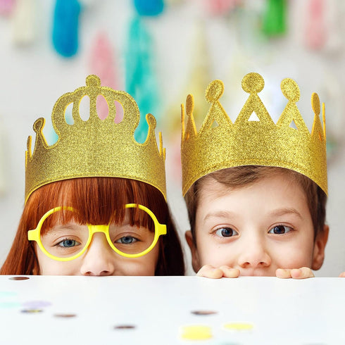 Tatuo 4 Pieces Gold Felt Glitter Birthday Crown Stretch Kids Crown for Boys or Girls