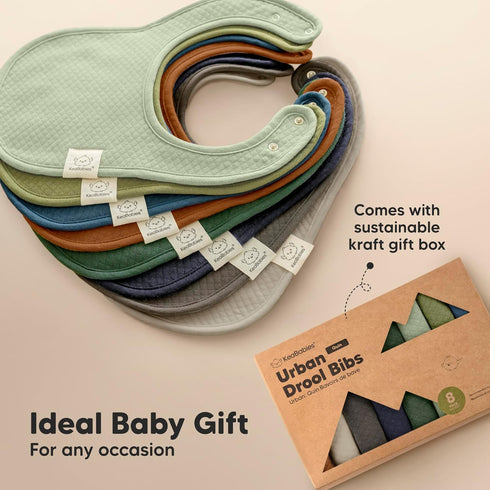 8-Pack KeaBabies Organic Baby Bibs for Girls, Boys - Quilted Cotton Cloth Baby Drool Bibs for Drooling and Teething