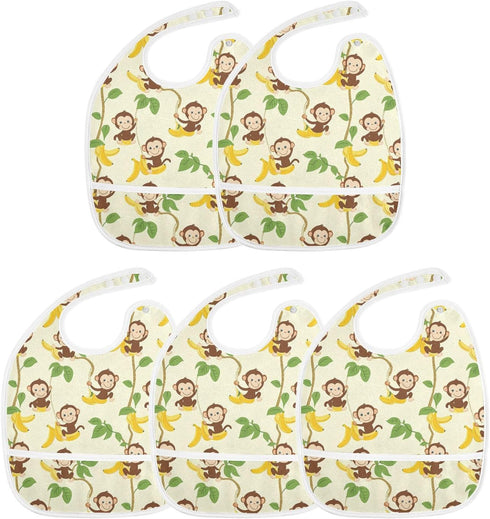 IHCVHQX 1 Pack Baby Feeding Bibs for Boys Girls Cartoon Monkeys Toddler Infant Bandana Drool Bibs with Pocket