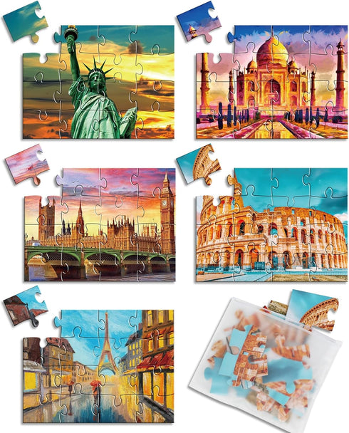5 Packs of 16 Piece Large Jigsaw Dementia Puzzles for Alzheimer’s Activities, Easy Memory Games with Storage Bags