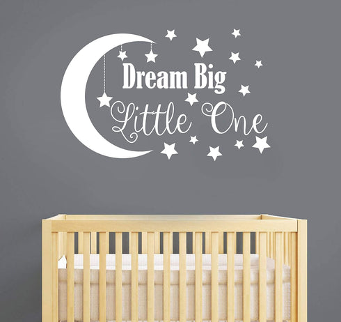 Dream Big Little One Wall Decal, Removable Vinyl Nursery Quote Stickers for Baby Kids Bedroom Decor (Big, White)