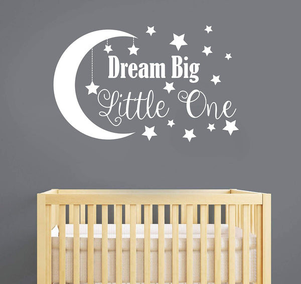 Dream Big Little One Wall Decal, Removable Vinyl Nursery Quote Stickers for Baby Kids Bedroom Decor (Big, White)