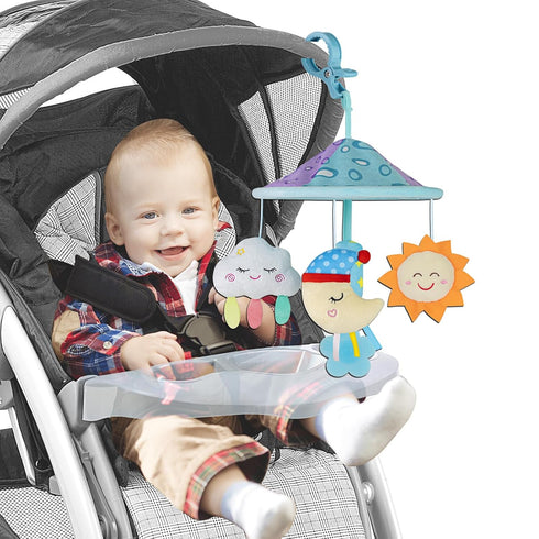 Baby Pram Mobile Toy for Pack and Play - Car Roof Handle Toys with Soft Rattle for 0 Months+ (Sky)