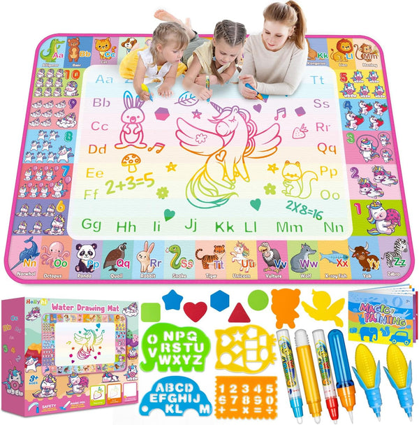 Aqua Water Doodle Mat – Kids Drawing Mat for Age 3-8 – Neon Color Doodle Board Writing Drawing Toys