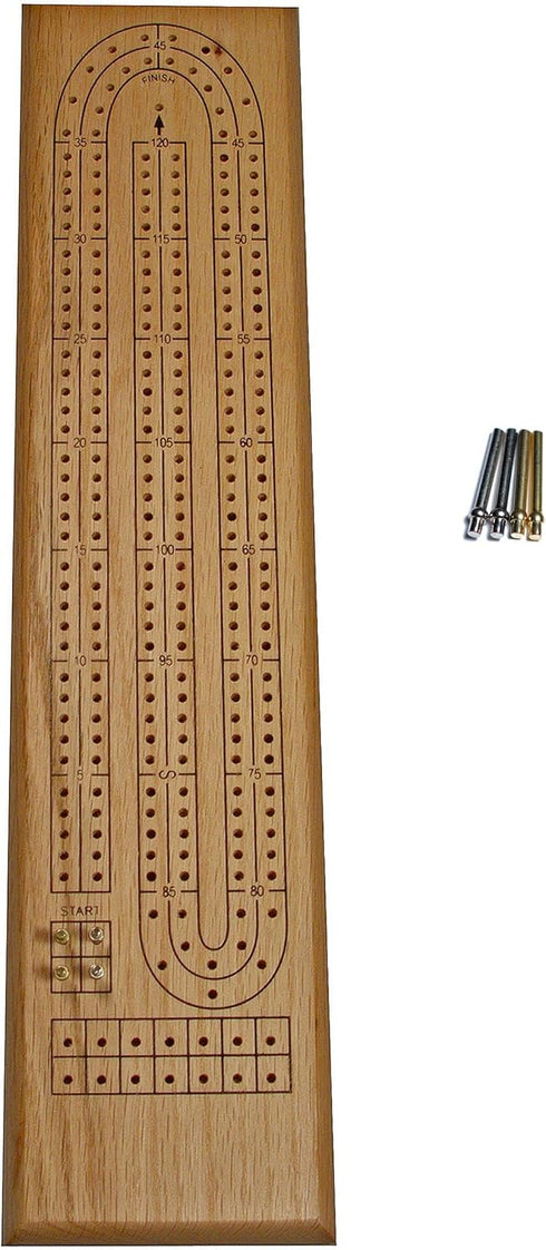WE Games Classic Cribbage Board Set - 2 Track Solid Oak Wood with Metal Pegs, Family Games