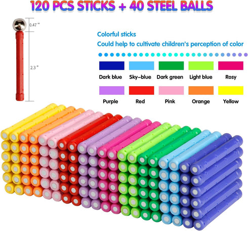 MONILON 160 Set 3D Pcs Magnet Building Sticks Kids Toys, Lengthen Magnetic Construction Building Blocks Brain Training