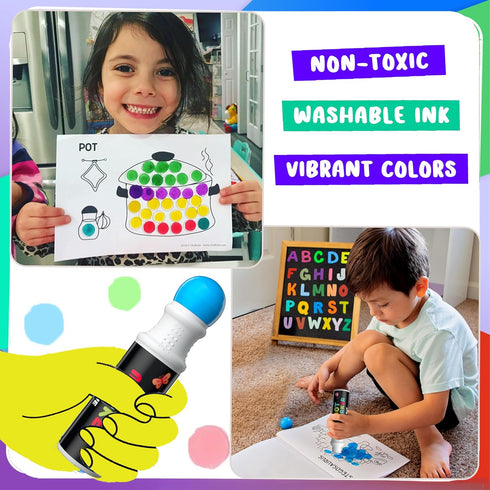 6 1-3 2-4 Set Chalkola Washable Dot Markers for Toddlers | Non Toxic Bingo Daubers for Toddlers | Preschool