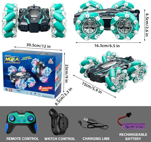 1:16 15 4WD 2.4GHz Highspeed Scale KM/H Gesture Sensing RC Stunt Car Toddler Toy, RC Car with LED Lights, Gesture