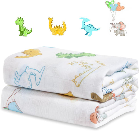 2-Pack 100% Cotton Muslin Swaddle Blankets, Large 47 x 47 Inches Breathable