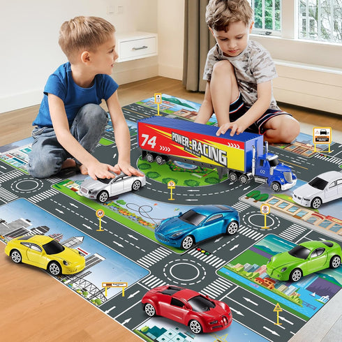 NIPLOOOW 3-6 Die Cast Metal Racing Car Toy With Play Mat for Year Old Boys and Girls - Christmas Birthday Gift