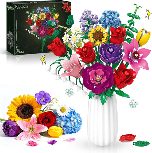 kiothdre Flower Bouquet Set for Adults, Botanical Collection Building Block Toy with