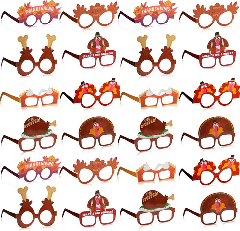 JOYIN 24 Pcs Thanksgiving Turkey Eyeglasses, Pumpkin Maple Leaves Photo Props for Kids Thanksgiving Party