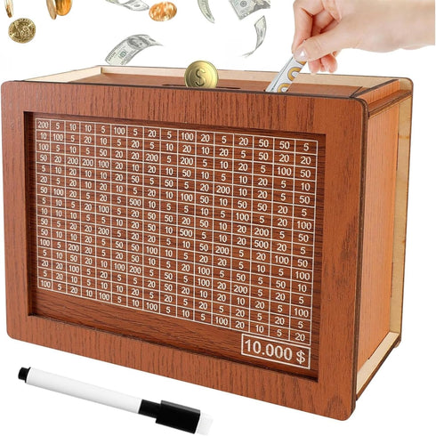 10000 Dollar Cash Target & Numbers Wooden Money Savings Box, Perfect Cash Saver and Gift for Friends (Brown)