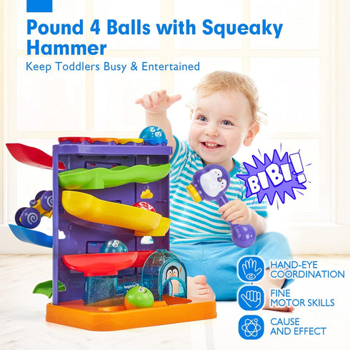 Toddler Toys for 1 Year Old Boy - 2 in 1 Pound Ball Toy & Car Ramp Race Track Learning Active Developmental Toys