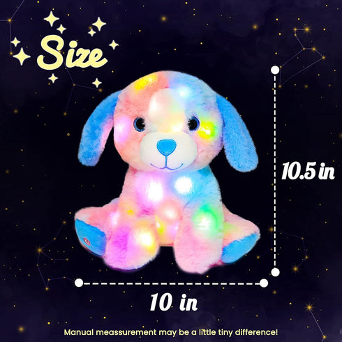 10.5'' Hopearl Colorful LED Plush Puppy Lighting Up Dog Stuffed Animal Floppy Pup Night Lights Glow in The Dark