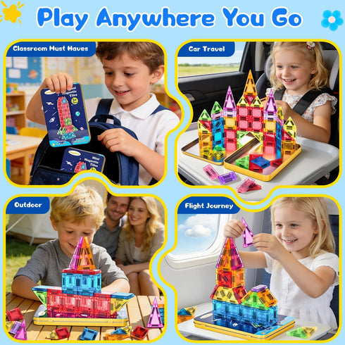 LeagoEra Set 48 3-12 Magnetic Tiles Magnetic Blocks Building Toy: Portable Mini Magnetic Tiles Travel Pieces Montessori