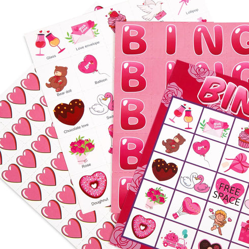 jollylife 40 Players Valentine's Day Bingo Game Cards - Class Party Supplies Activity